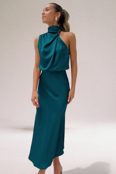FOR EVER EST™ | Graceful Satin Halter Dress