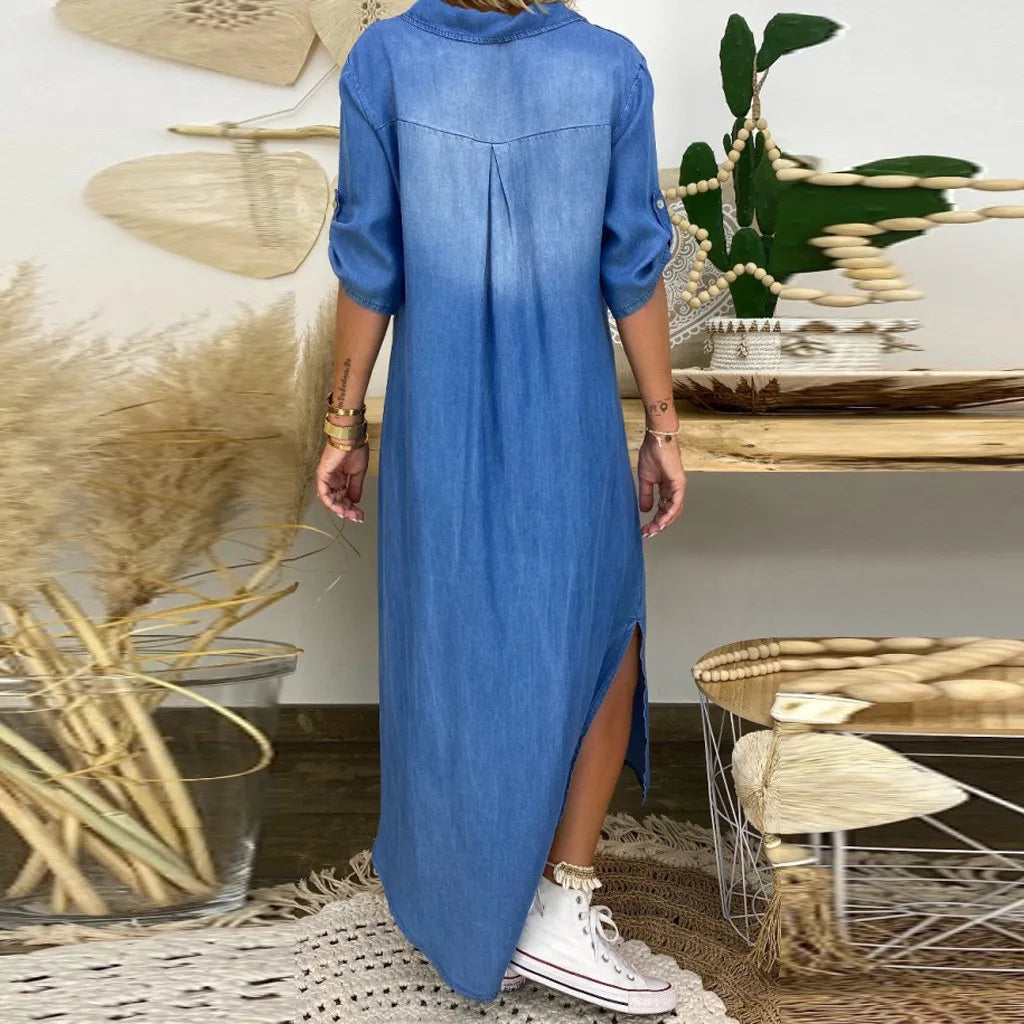 FOR EVER EST™ | Long Denim-Style Dress