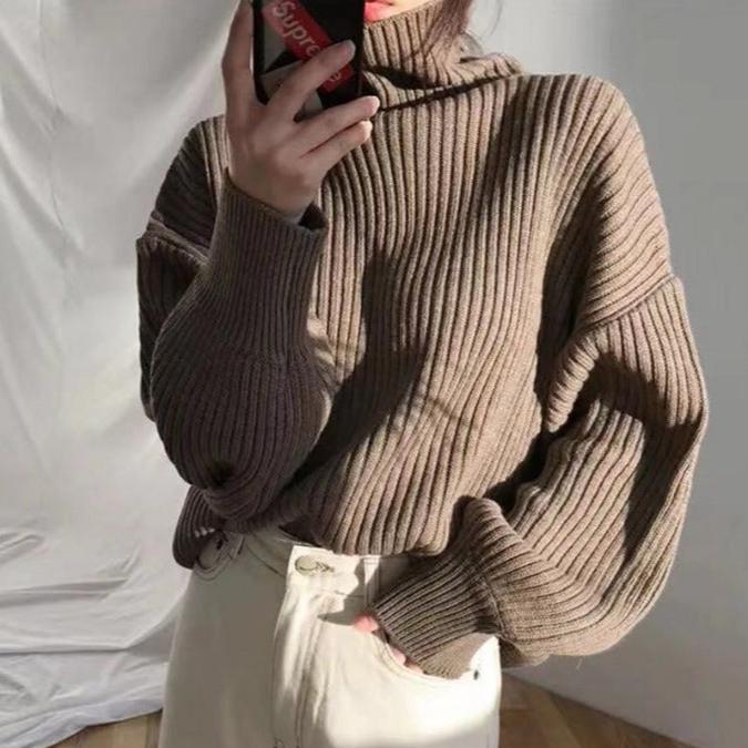 FOR EVER EST™ | Luxury Pullover with High Collar and Balloon Sleeves